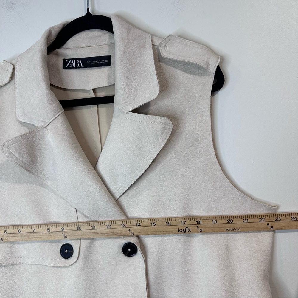 ZARA WOMAN LONG FAUX SUEDE CREAM WITH BELT VEST SIZE L - Picture 8 of 12